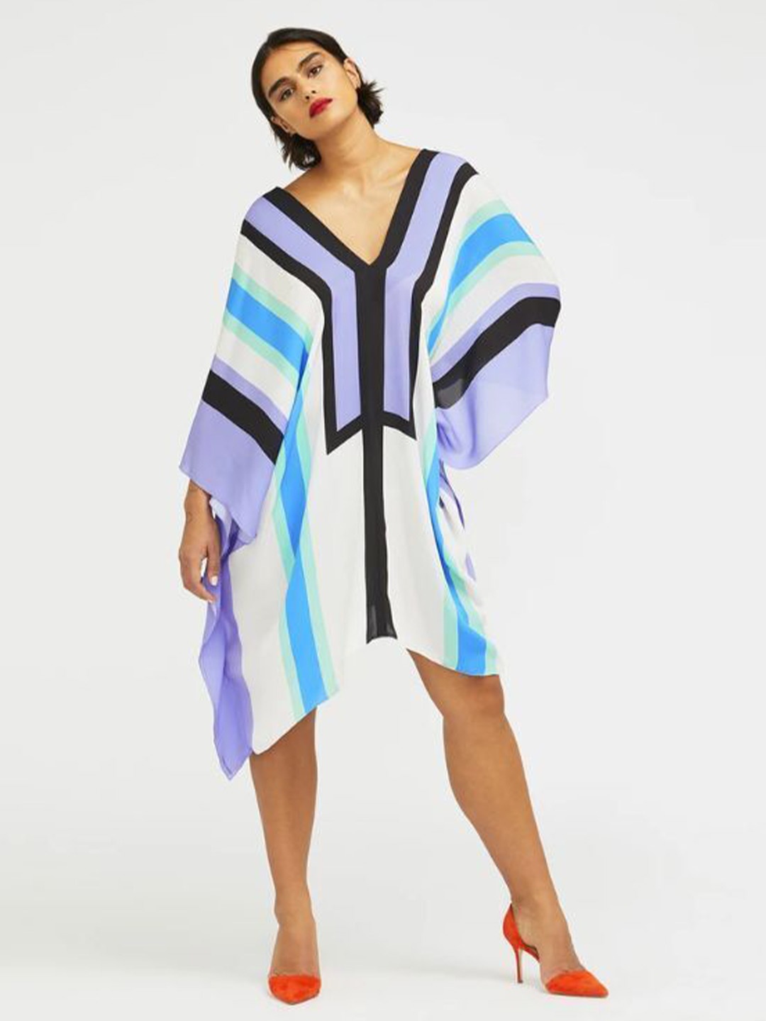 

Navvi Striped Kimono Sleeve Kaftan Dress, Black