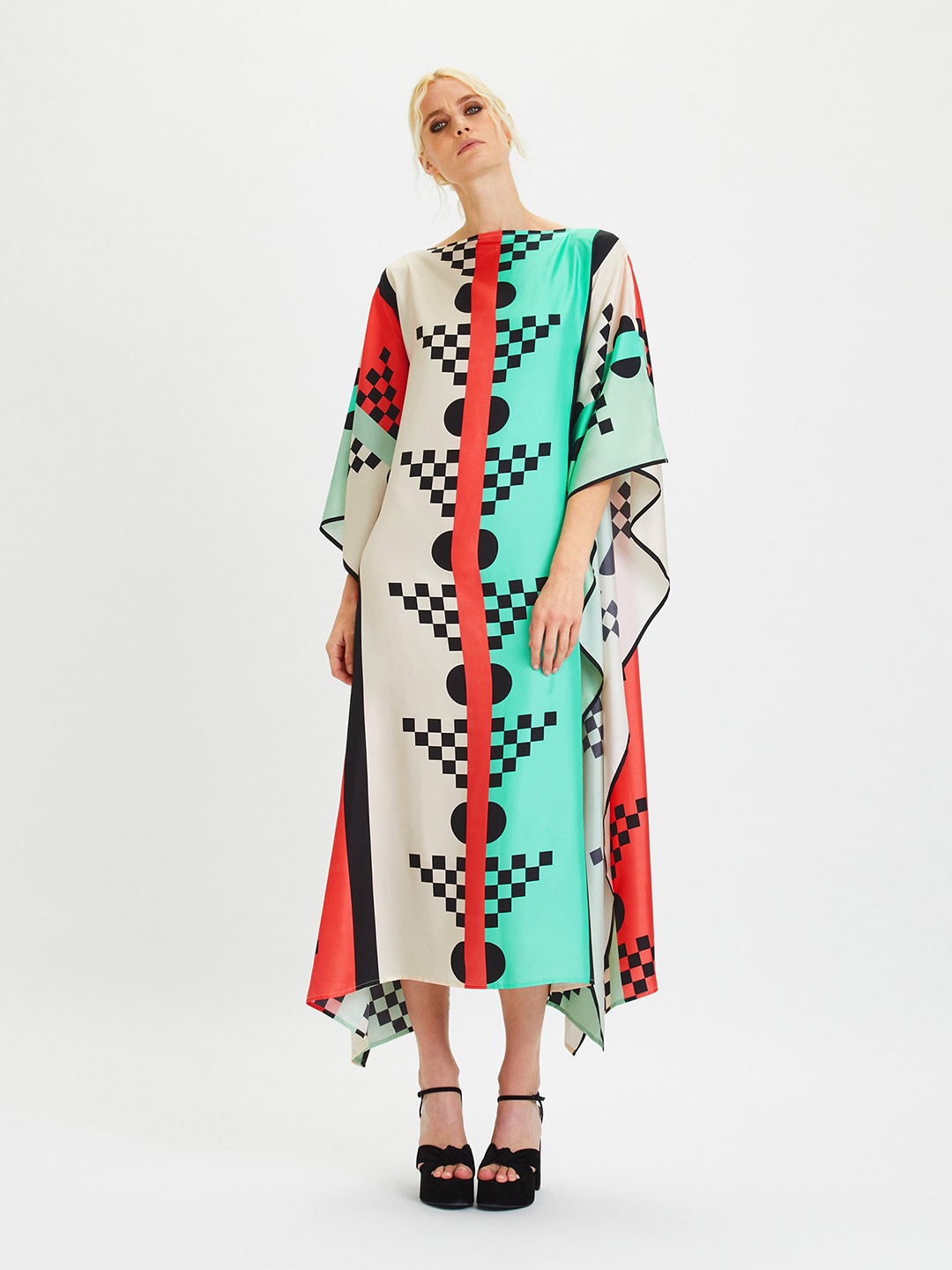 

Navvi Print Satin Kaftan Maxi Dress, Blue