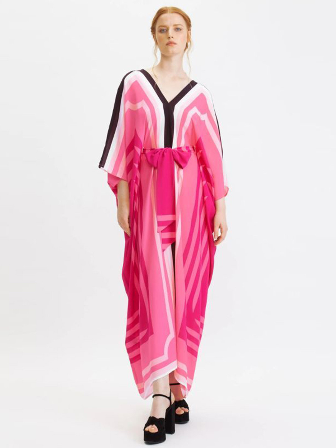 

Navvi Women Crepe Kaftan Maxi Dress, Pink