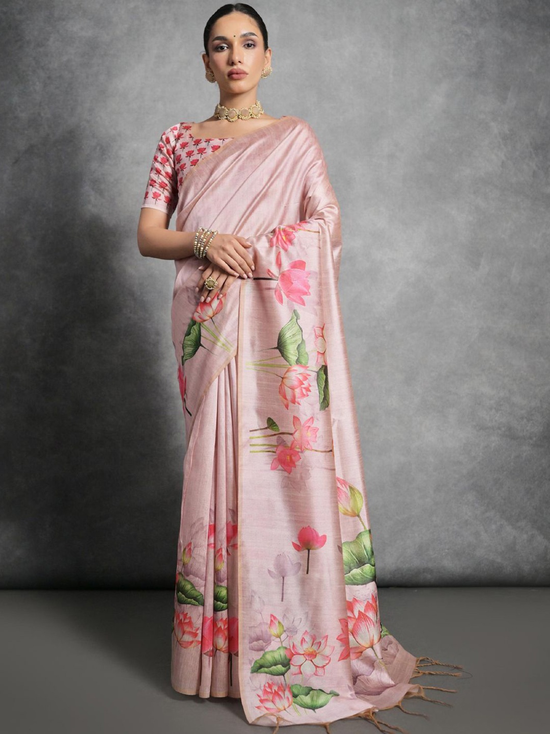 Panzora Floral Zari Saree, Pink