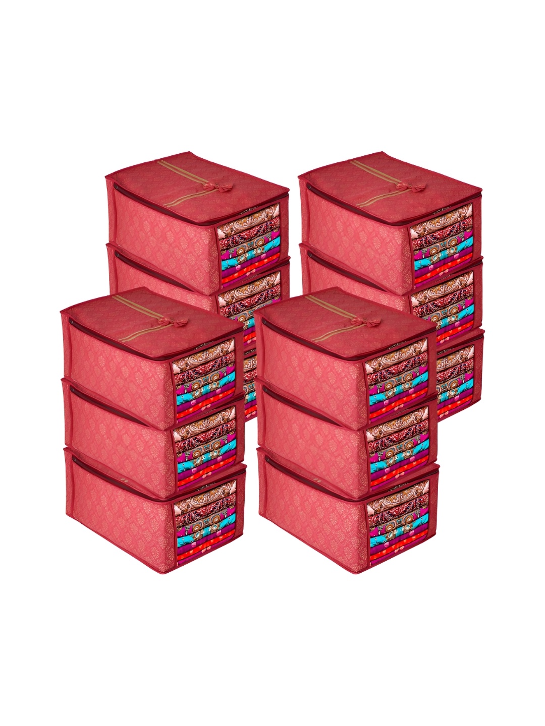 

Kuber Industries Maroon 12 Pieces Regular Saree Organisers