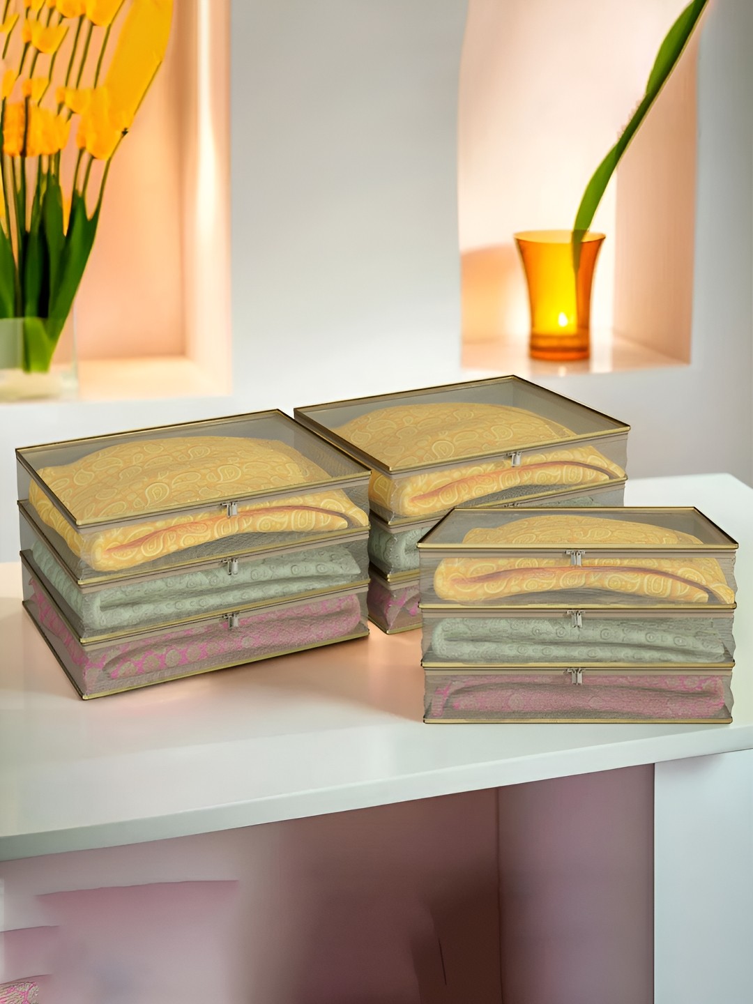 

Kuber Industries Gold-Toned & Transparent 9 Pieces Regular Saree Organisers