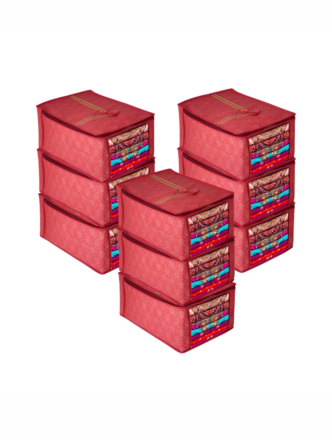 

Kuber Industries Maroon & Gold toned 9 Pieces Regular Saree Organisers