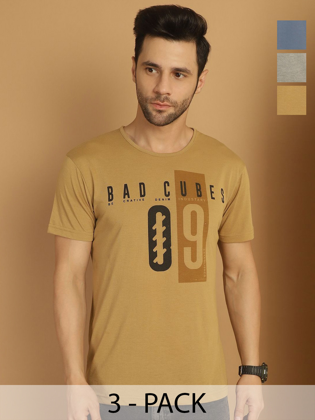 

VIMAL JONNEY Men Typography 3 Printed Applique T-shirt, Multi