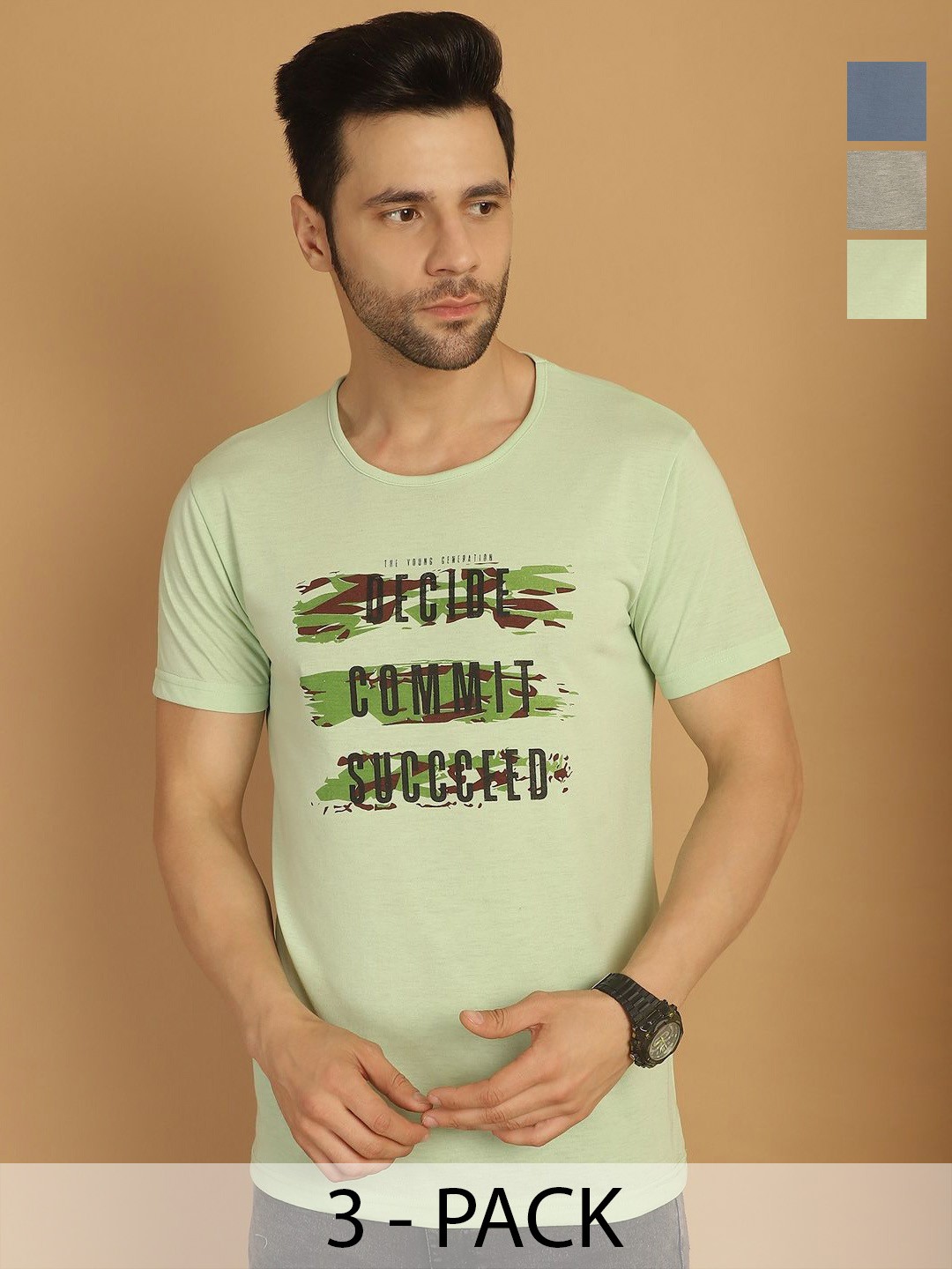 

VIMAL JONNEY Men Typography 3 Printed Applique T-shirt, Multi