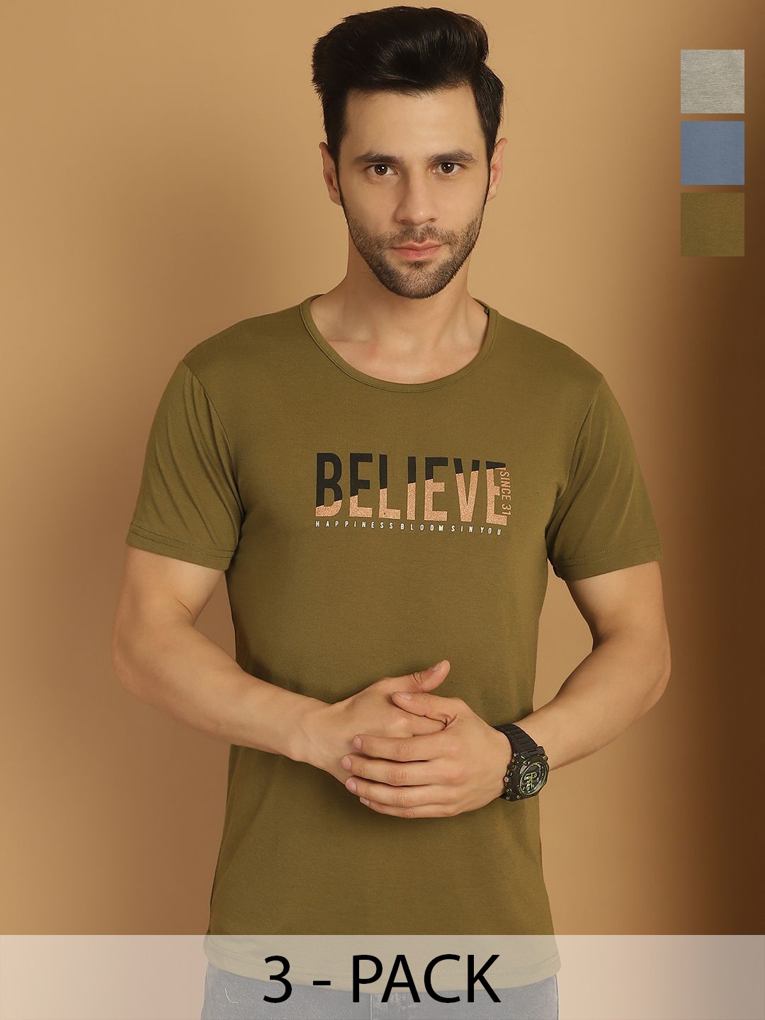 

VIMAL JONNEY Men Typography 3 Printed Applique T-shirt, Multi