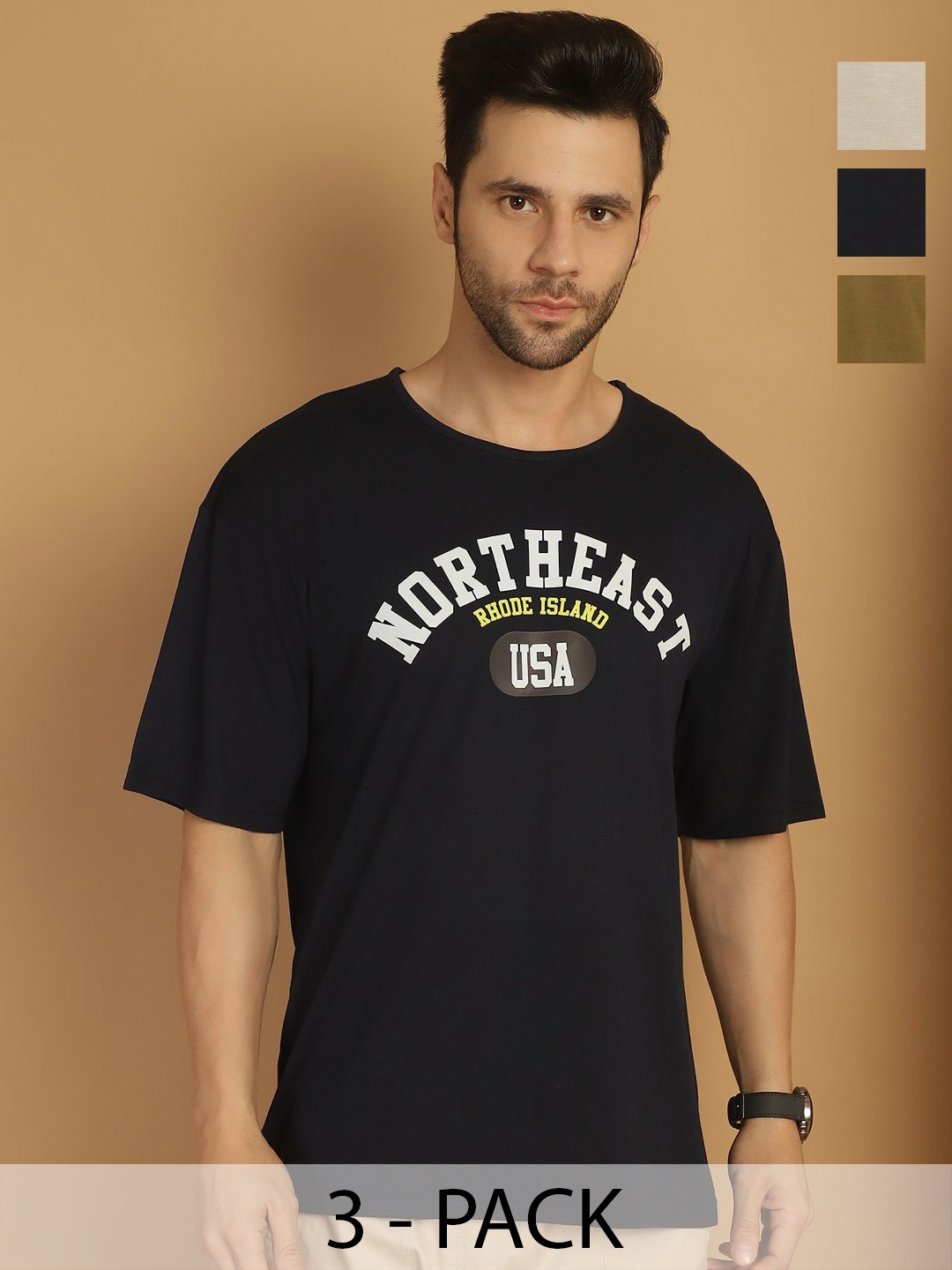 

VIMAL JONNEY Men Typography 3 Printed Applique T-shirt, Multi