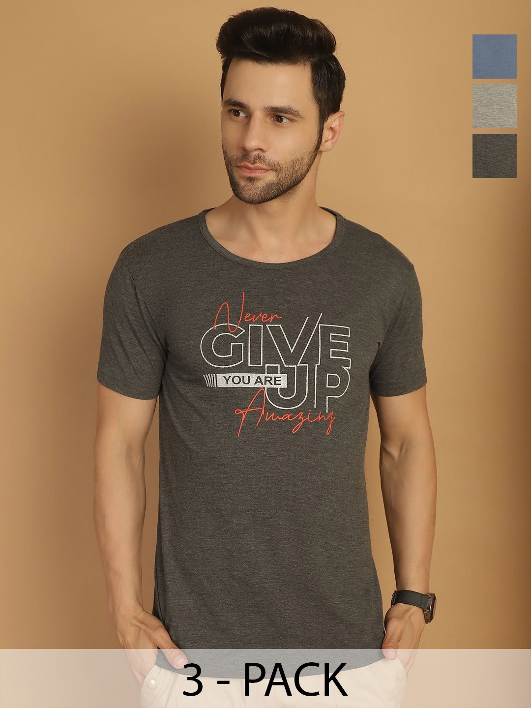 VIMAL JONNEY Men Typography 3 Printed Applique T-shirt, Multi
