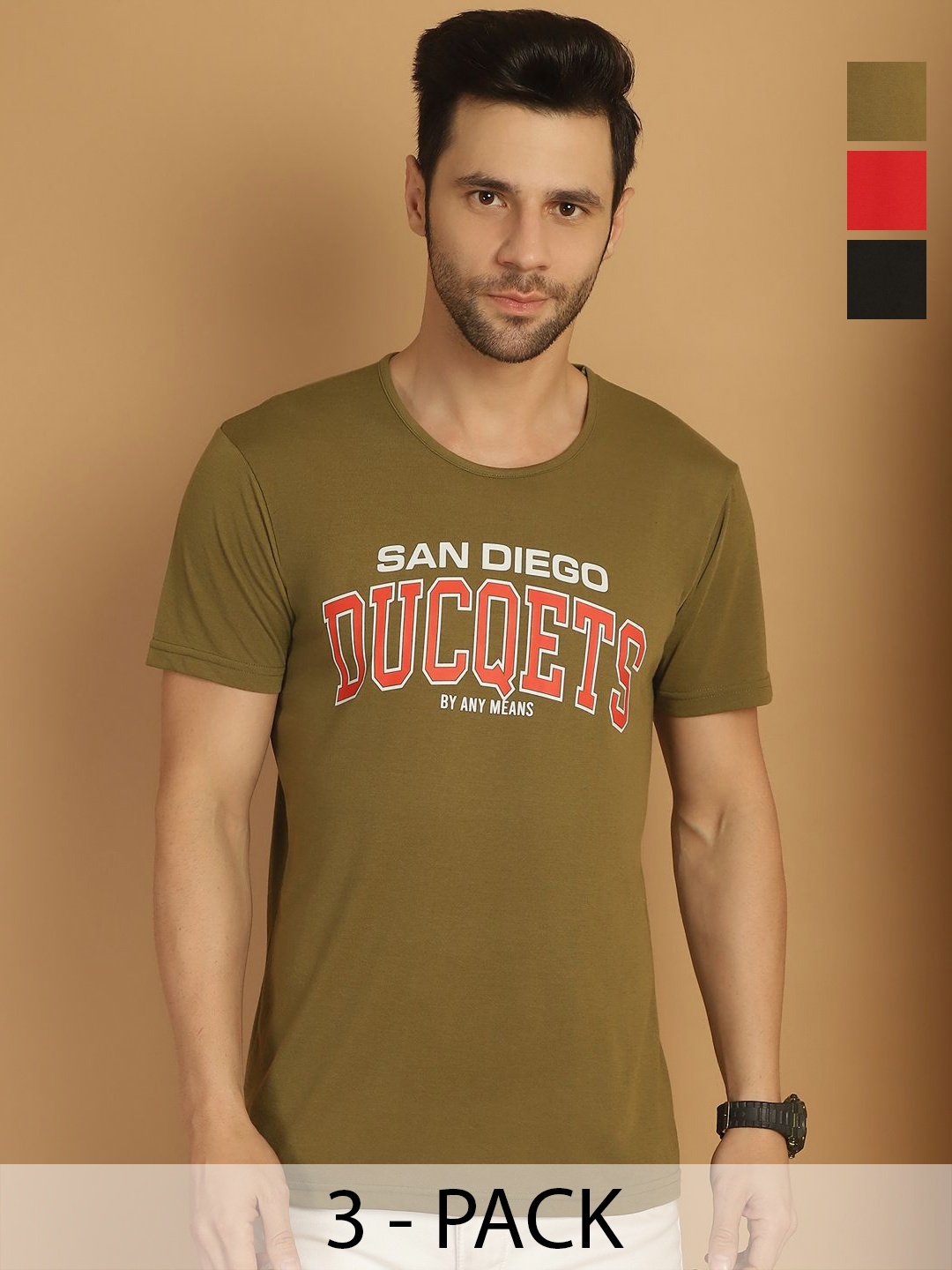 

VIMAL JONNEY Men Typography 3 Printed V-Neck Applique T-shirt, Multi