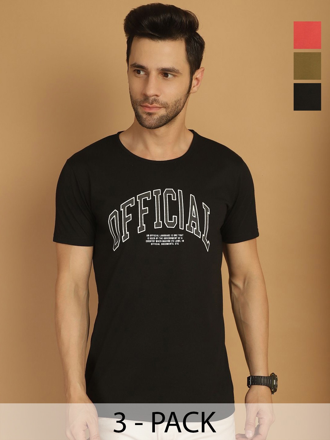 VIMAL JONNEY Men Typography 3 Printed Applique T-shirt, Multi