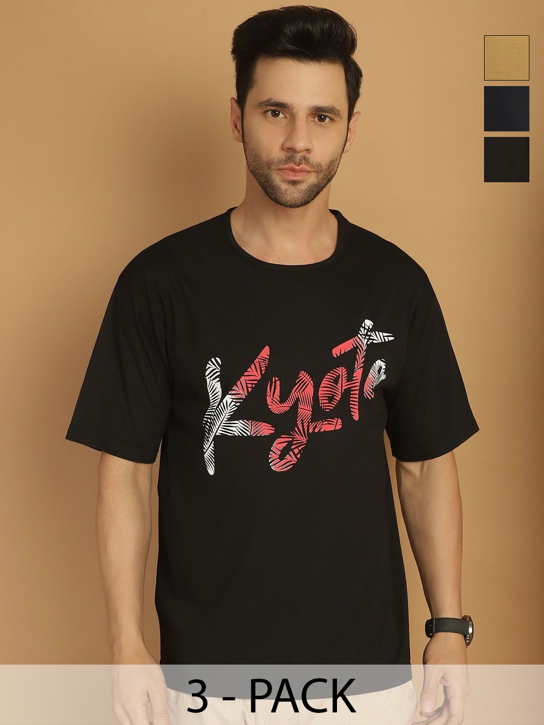 

VIMAL JONNEY Men Typography 3 Printed Applique T-shirt, Multi