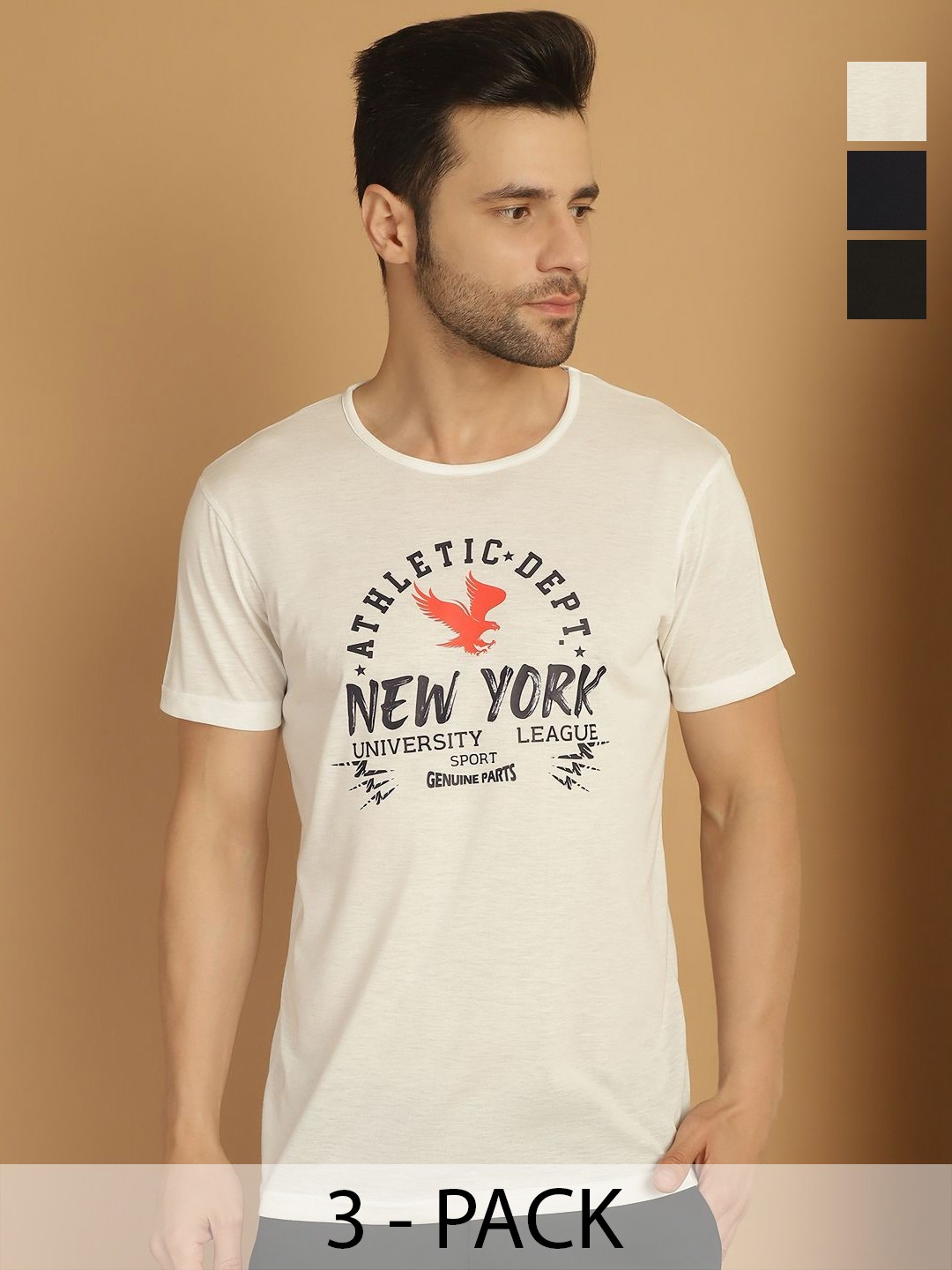 

VIMAL JONNEY Men Typography 3 Printed Applique T-shirt, Multi