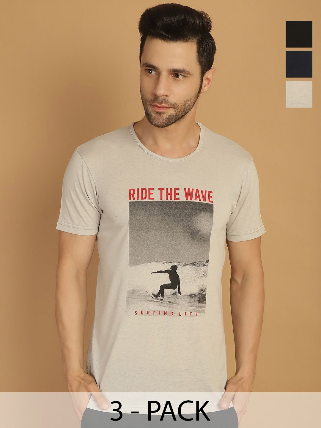 

VIMAL JONNEY Men 3 Printed Applique T-shirt, Multi