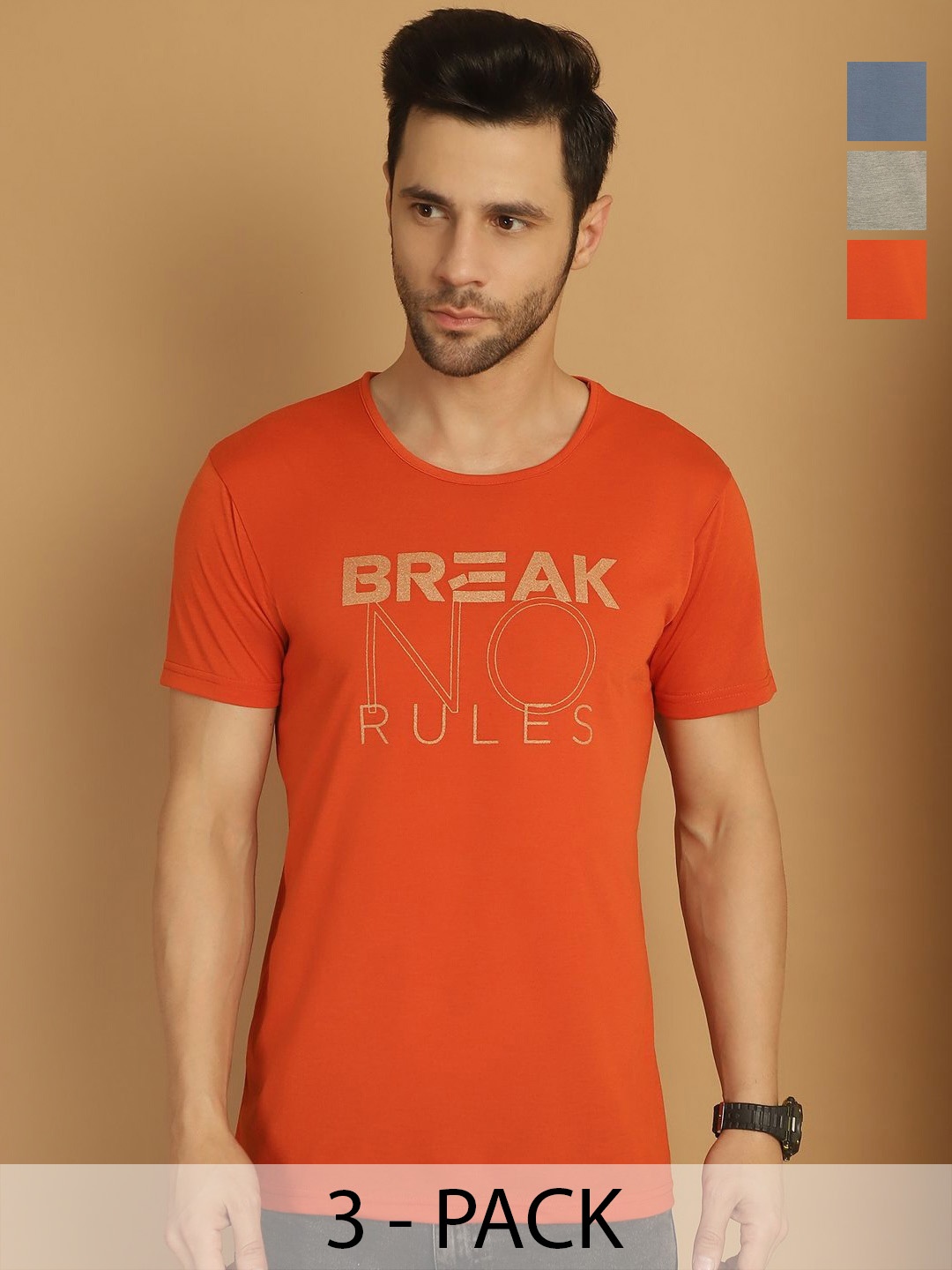 VIMAL JONNEY Men Typography 3 Printed Applique T-shirt, Multi