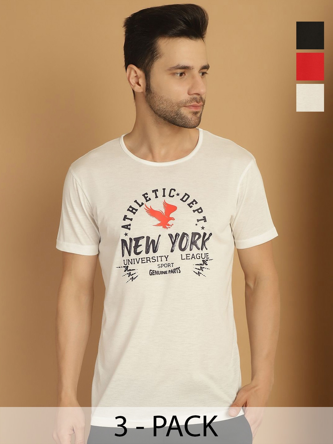 

VIMAL JONNEY Men Typography 3 Printed V-Neck Applique T-shirt, Multi