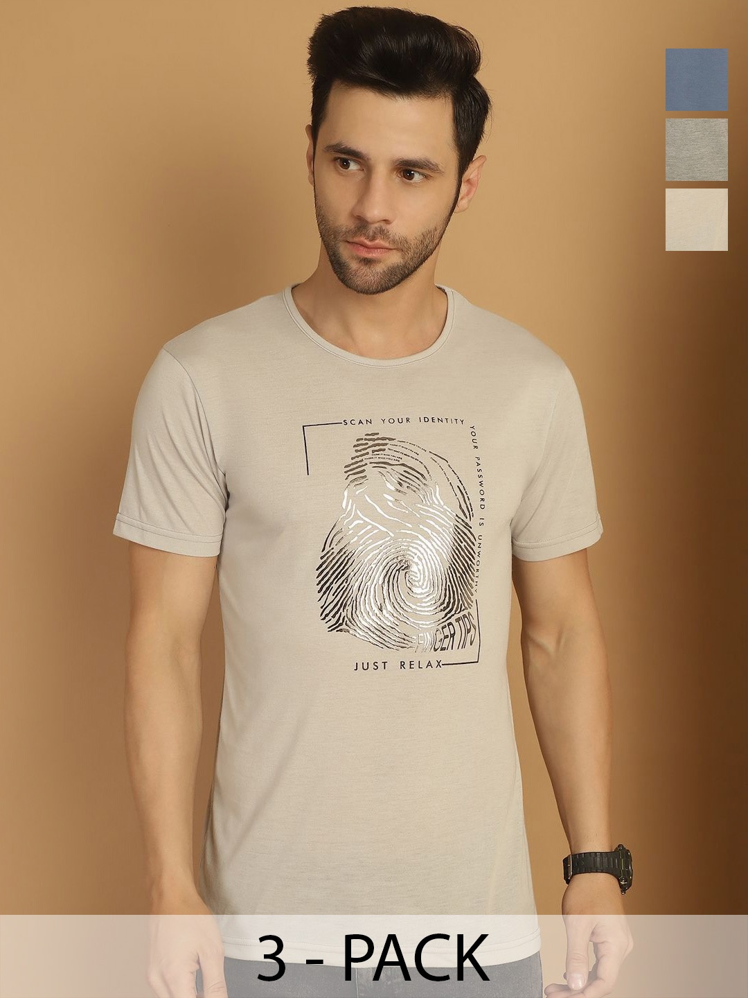 

VIMAL JONNEY Men Typography 3 Printed Applique T-shirt, Multi