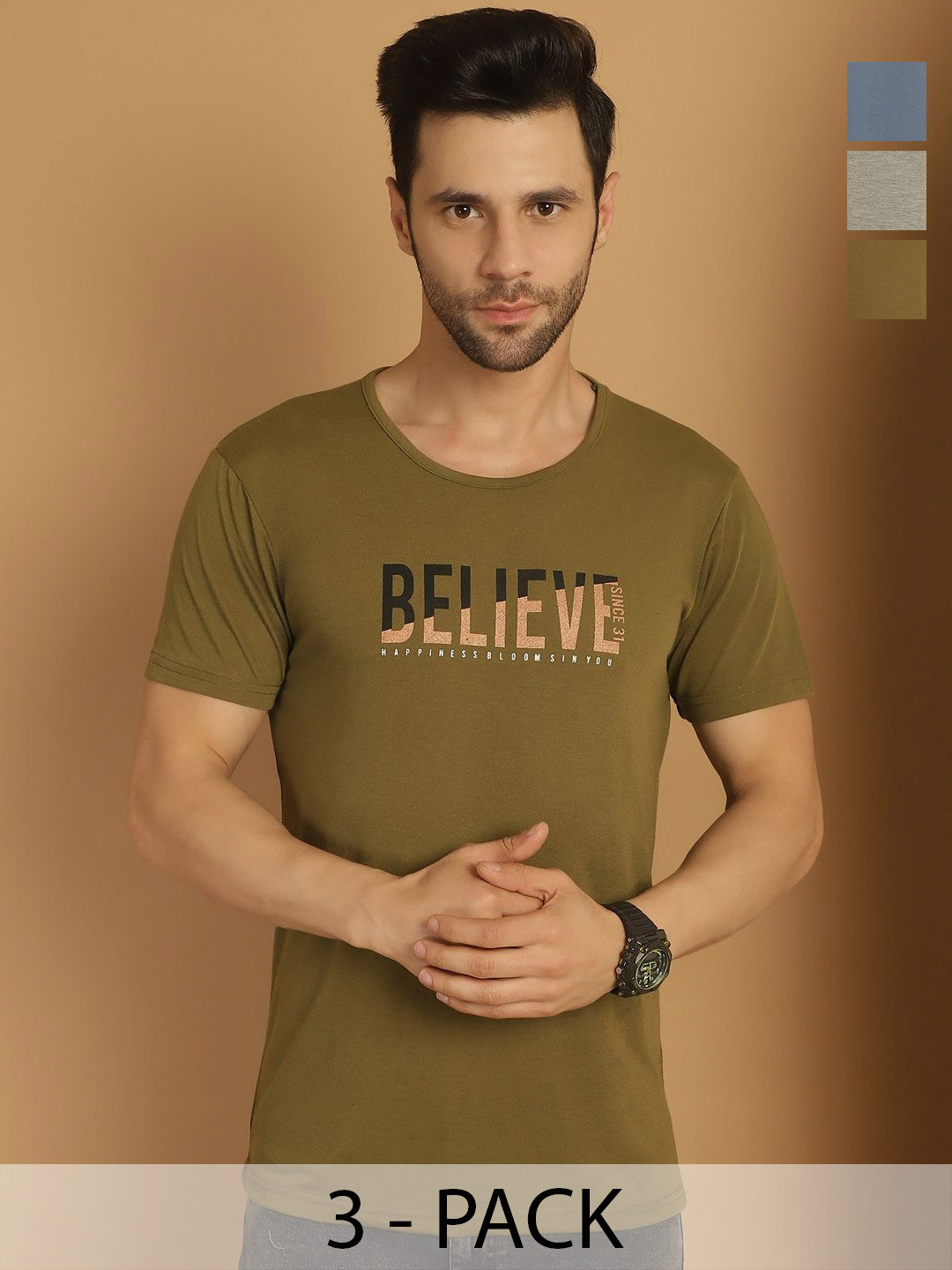 

VIMAL JONNEY Men Typography 3 Printed Applique T-shirt, Multi