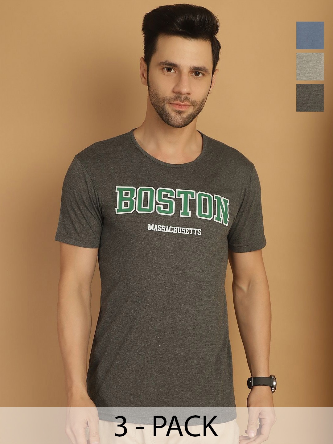 

VIMAL JONNEY Men Typography 3 Printed Applique T-shirt, Multi