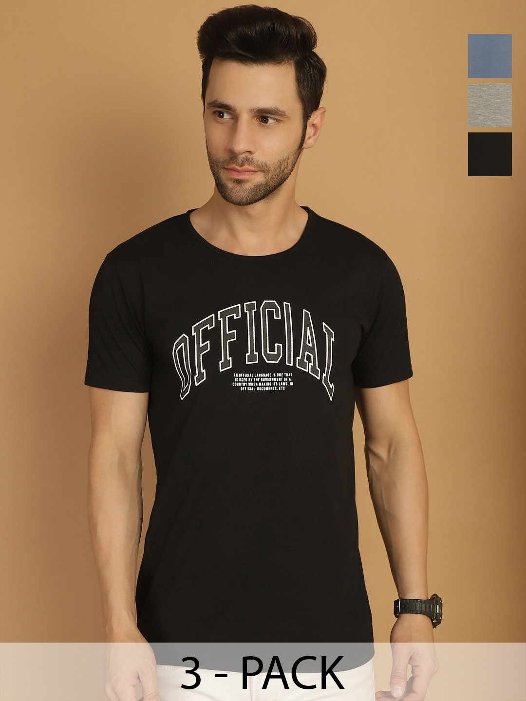 

VIMAL JONNEY Men Typography 3 Printed Applique T-shirt, Multi