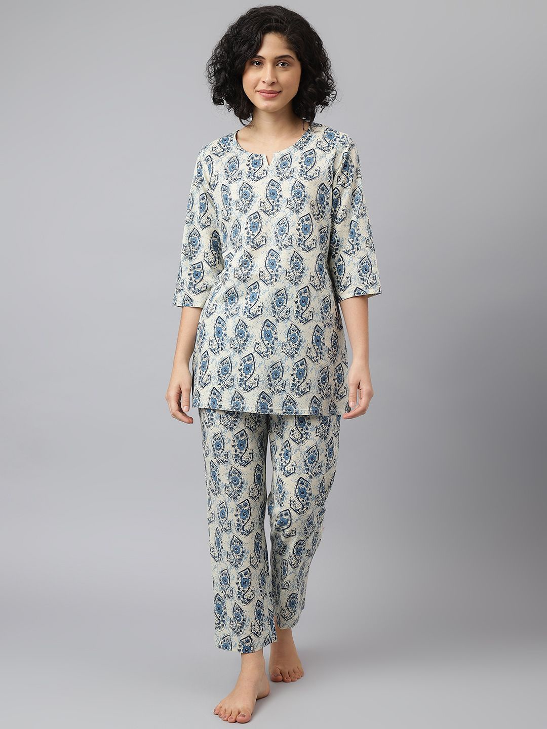 

JAIPUR ATTIRE Women Printed Night suit, Blue
