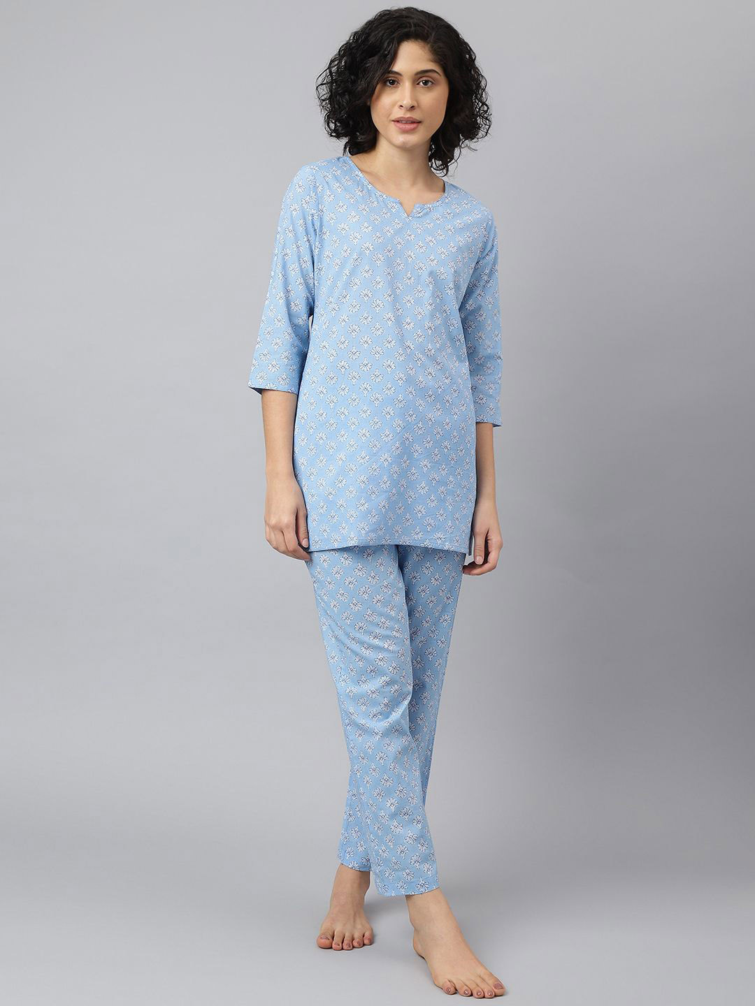

JAIPUR ATTIRE Women Pure Cotton Printed Night suit, Blue