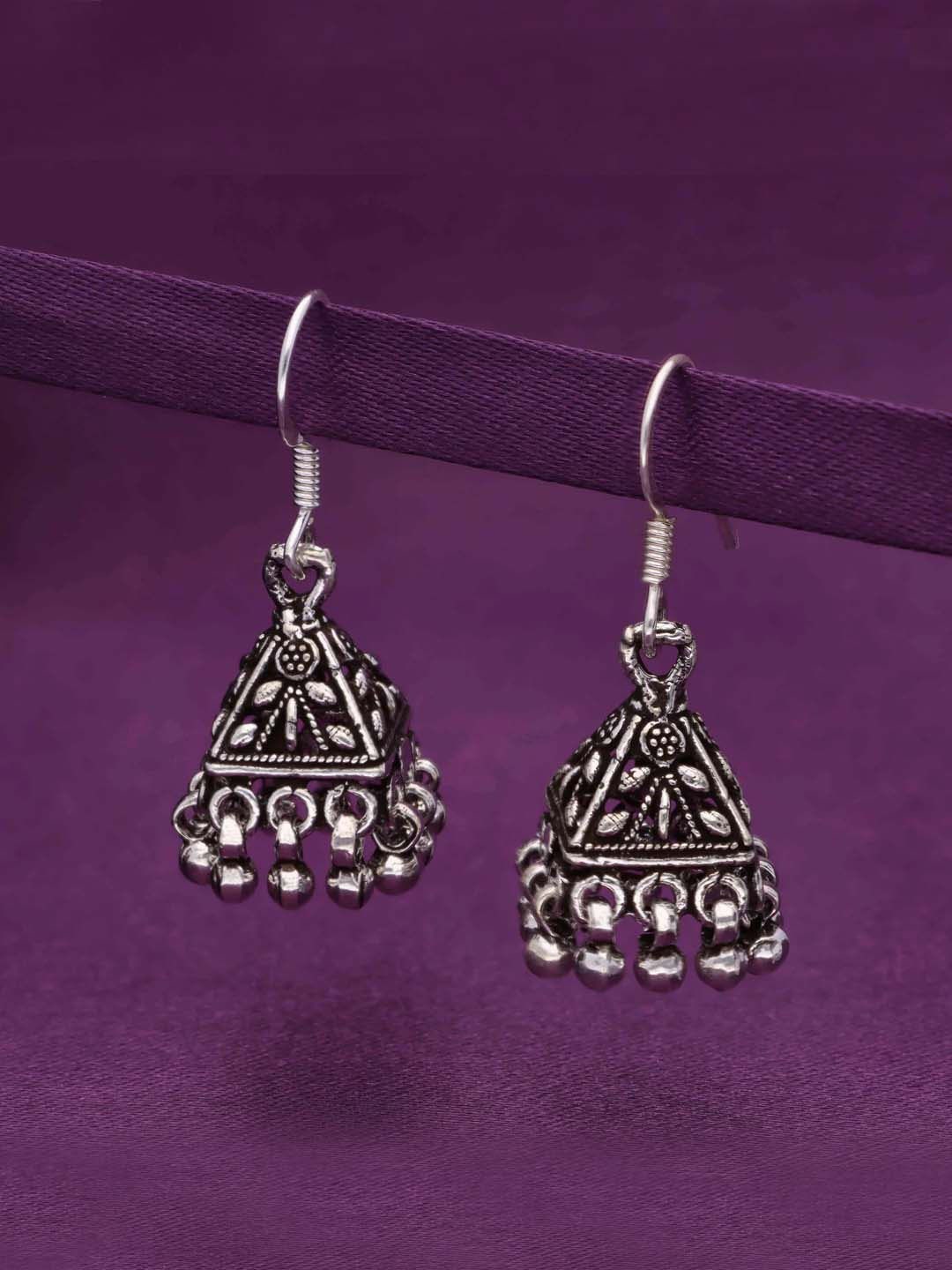 

KAI JEWEL Rhodium Plated 92.5 Sterling Silver Dome Shaped Oxidised Jhumkas