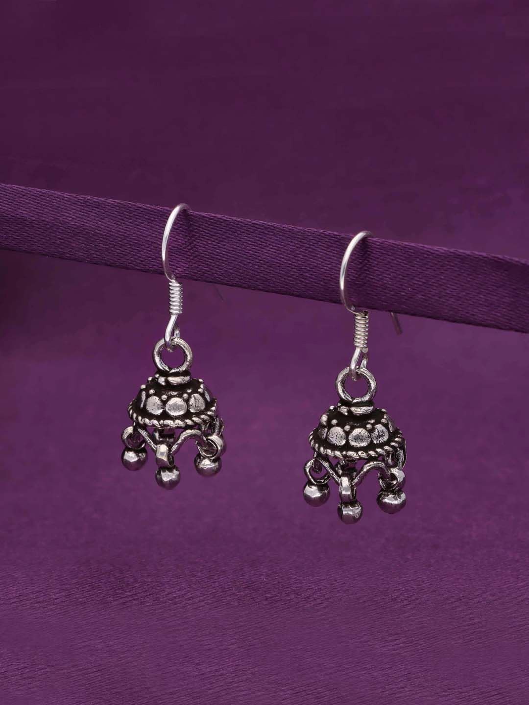 

KAI JEWEL 92.5 Sterling Silver Rhodium-Plated Dome Shaped Oxidised Jhumkas