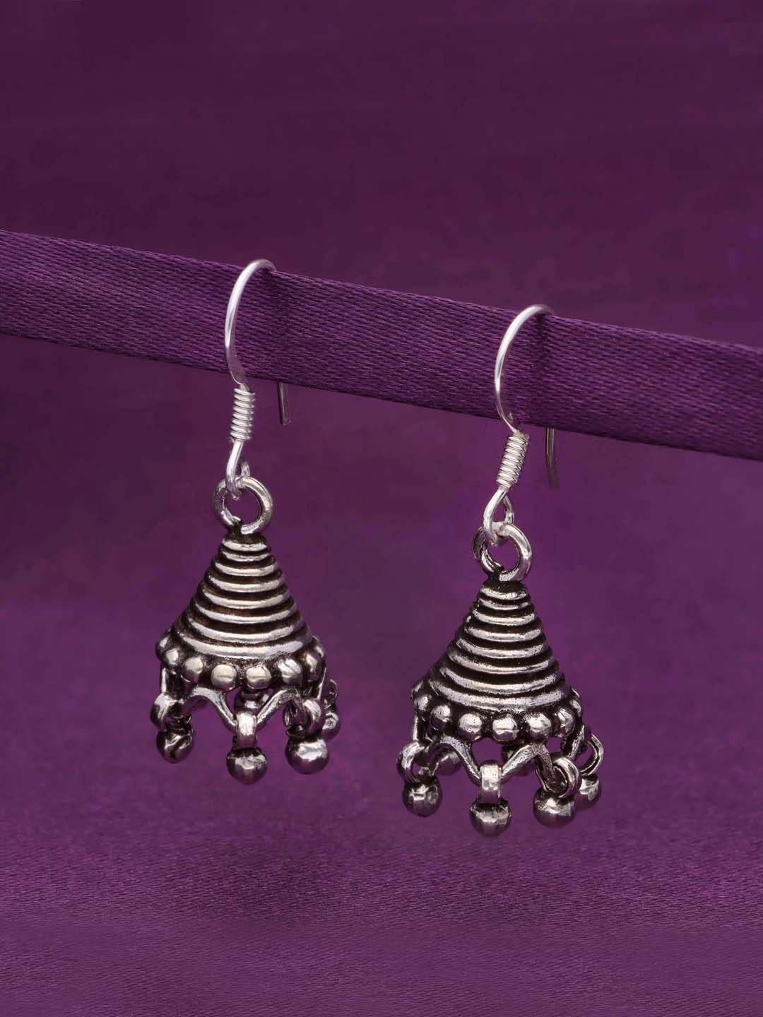 

KAI JEWEL Rhodium Plated 92.5 Sterling Silver Dome Shaped Oxidised Jhumkas