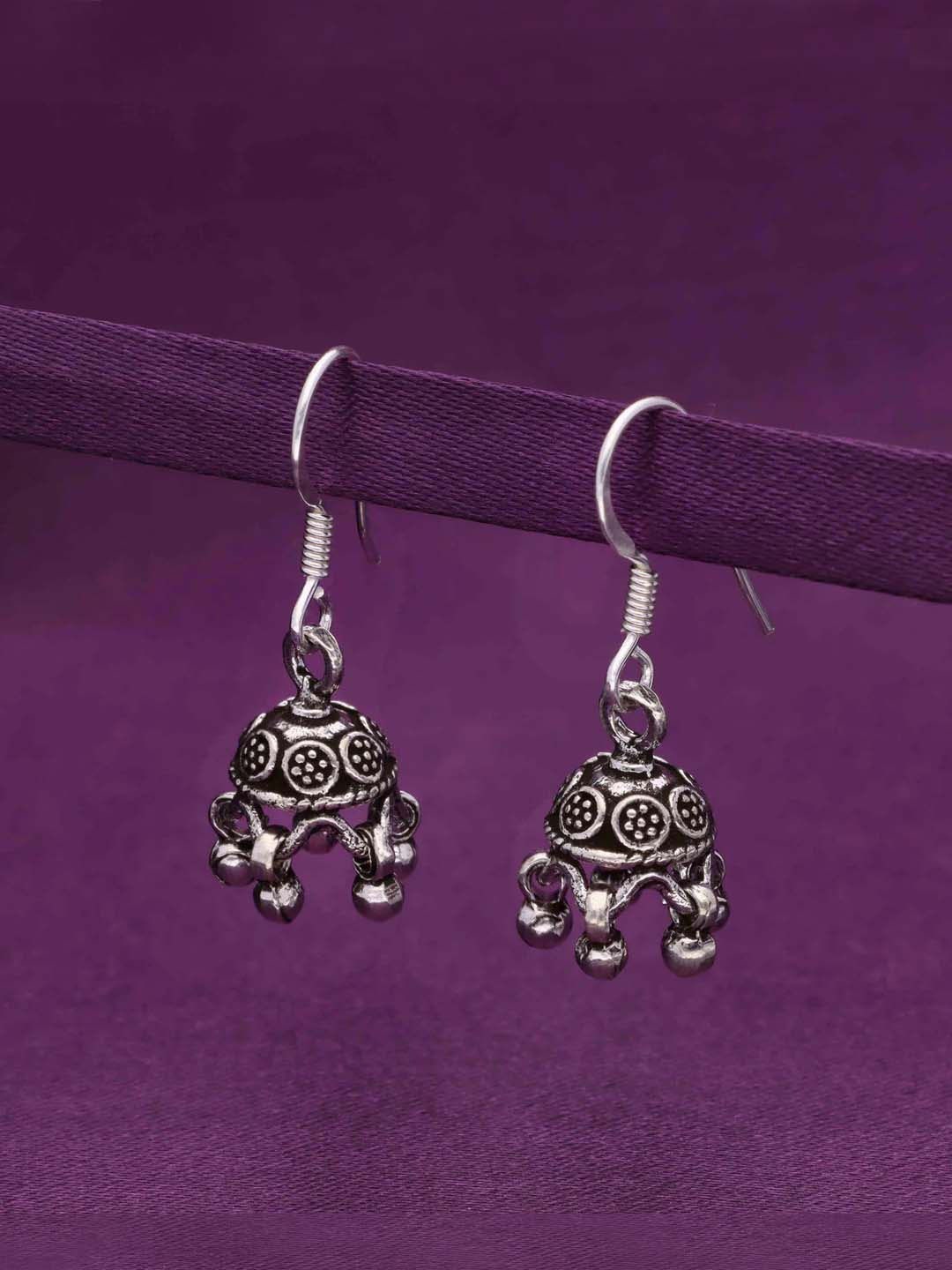 

KAI JEWEL Rhodium Plated 92.5 Sterling Silver Dome Shaped Oxidised Jhumkas