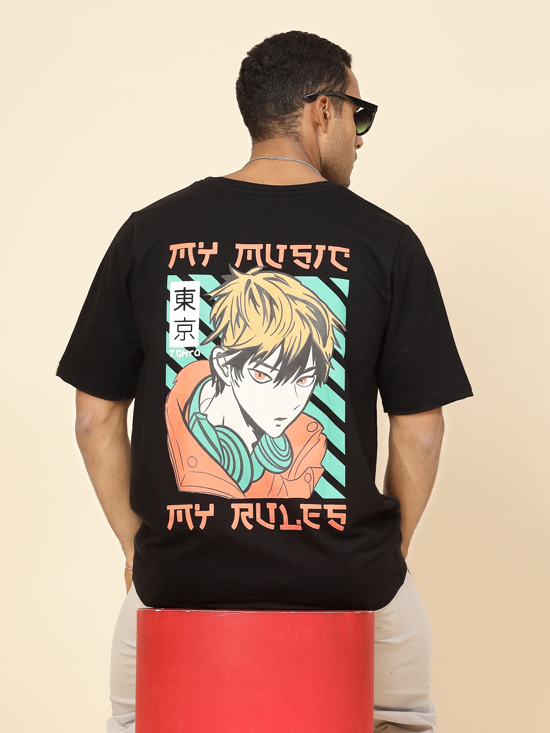 

Rigo Unisex Printed Drop-Shoulder Sleeves Oversized T-shirt, Black