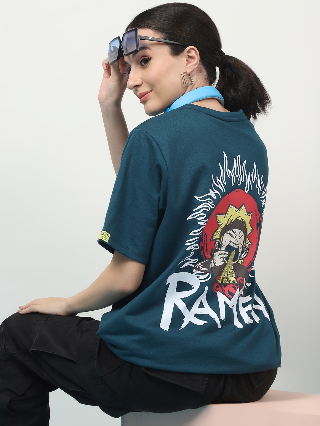 

Rigo Unisex Printed Drop-Shoulder Sleeves Oversized T-shirt, Navy blue