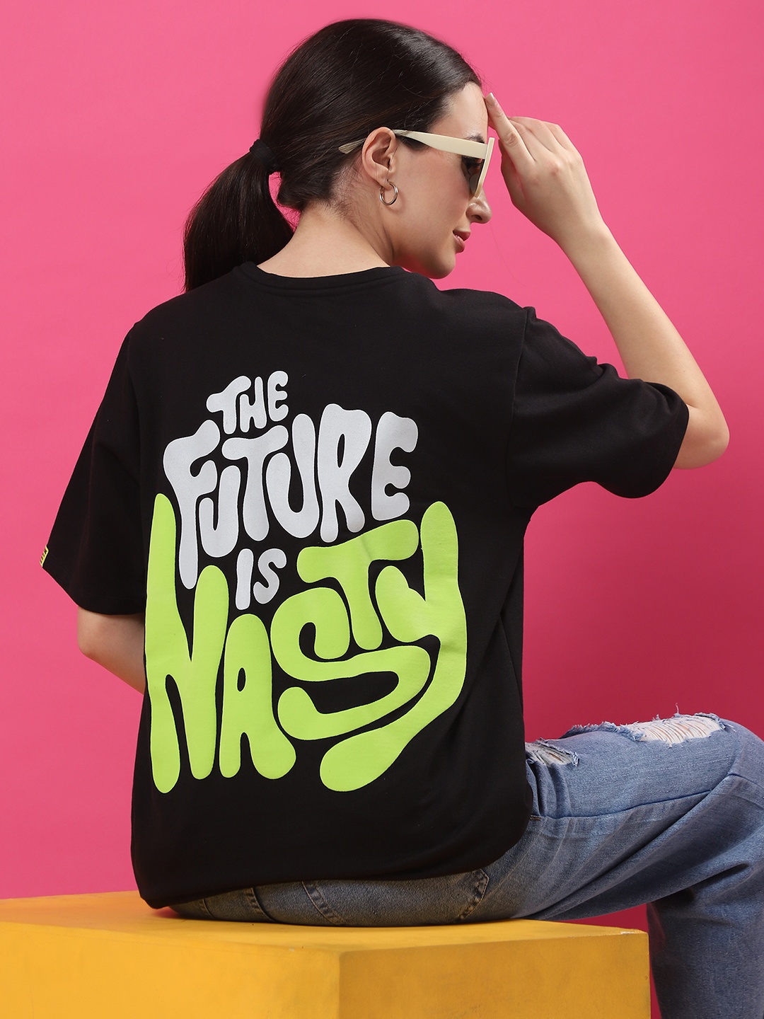 

Rigo Unisex Printed Drop-Shoulder Sleeves Oversized T-shirt, Black