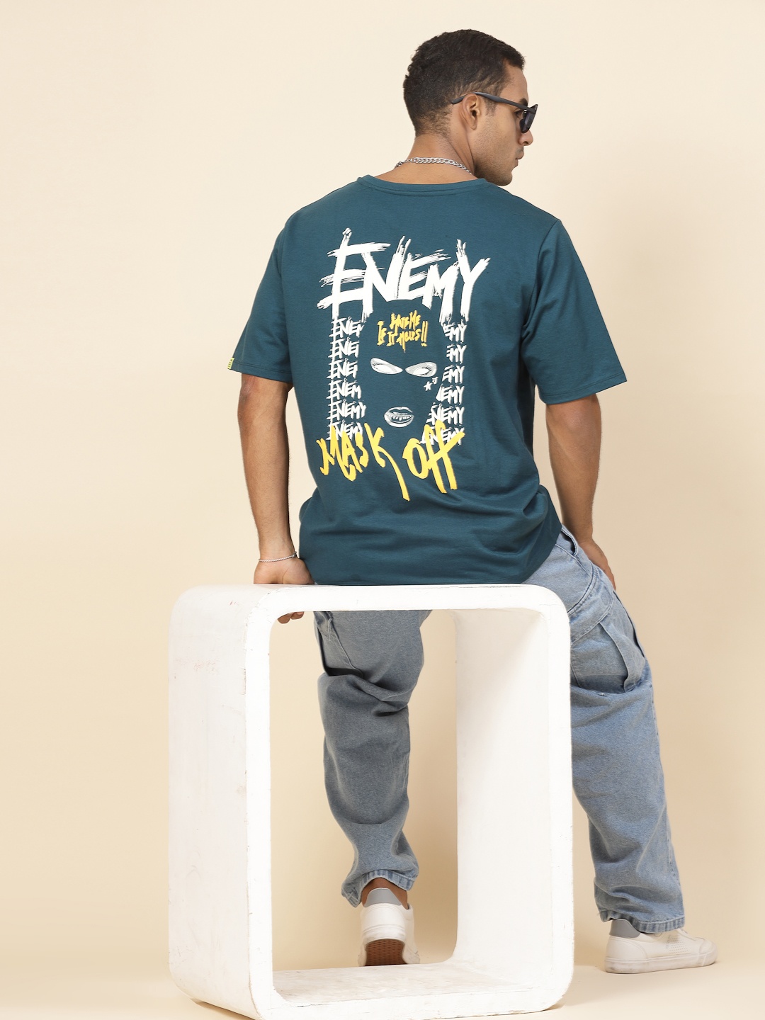 

Rigo Unisex Printed Drop-Shoulder Sleeves Oversized T-shirt, Teal