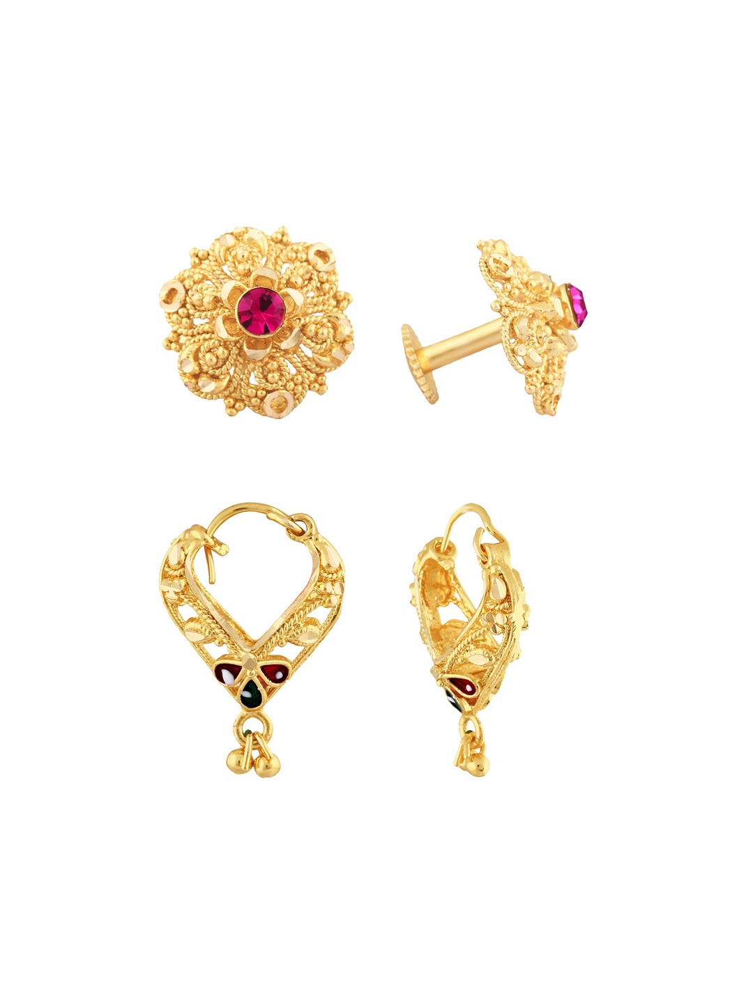 

Vighnaharta Set Of 2 Gold-Plated Floral Cubic Zirconia Studded Earrings