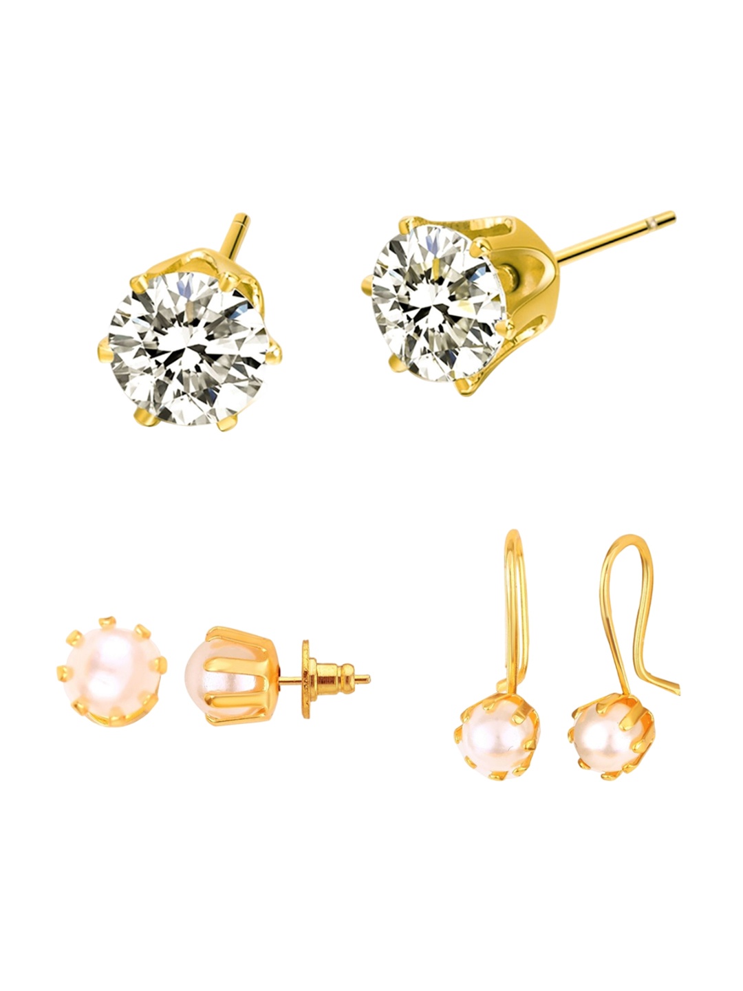 

Vighnaharta Set Of 3 Gold-Plated Cubic Zirconia Stud Earrings