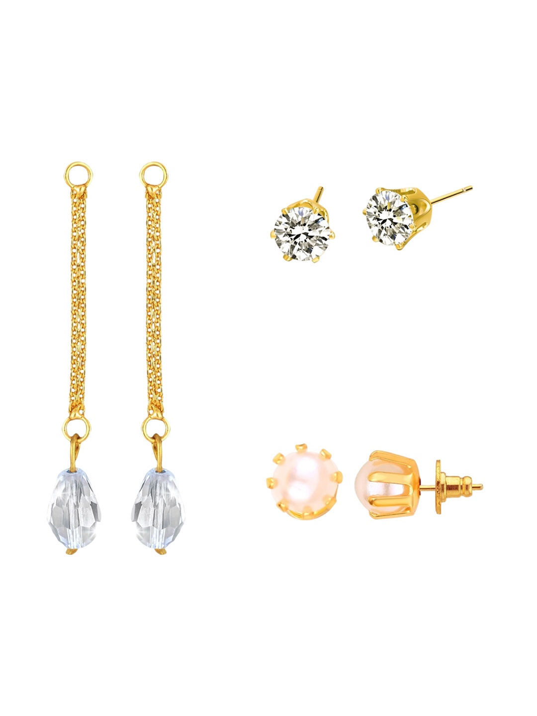 

Vighnaharta Set Of 3 Floral Cubic Zirconia Drop Earrings, Gold