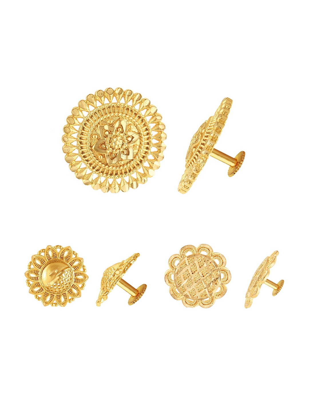 

Vighnaharta Set Of 3 Gold-Plated Floral Studded Earrings