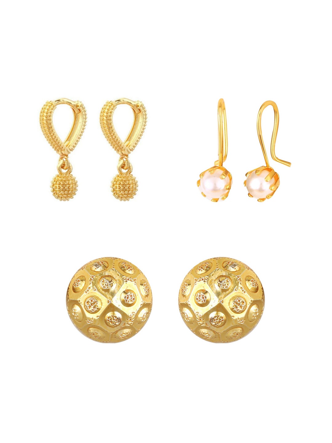 

Vighnaharta Set Of 3 Gold-Plated Contemporary Pearls Drop Earrings