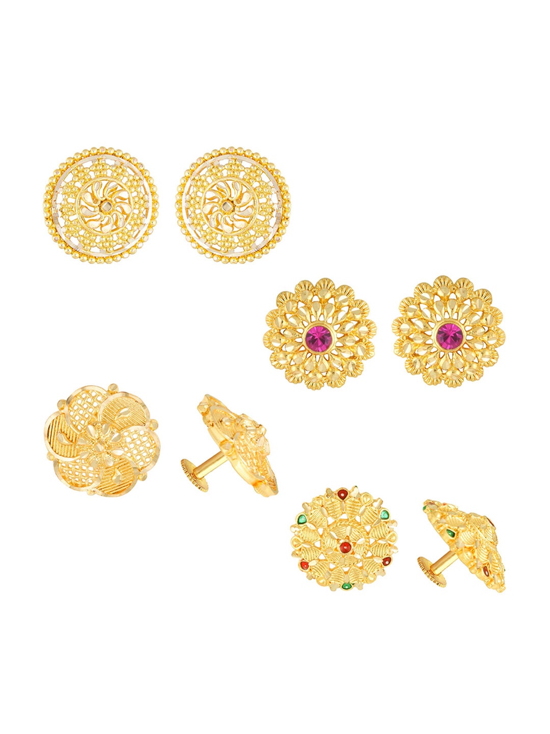 

Vighnaharta Set Of 4 Floral Gold-Plated Studs Earrings