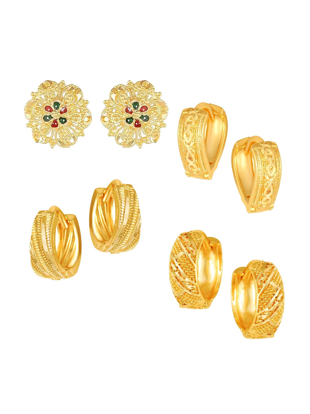 

Vighnaharta Set Of 4 Gold-Plated Floral Hoop Earrings