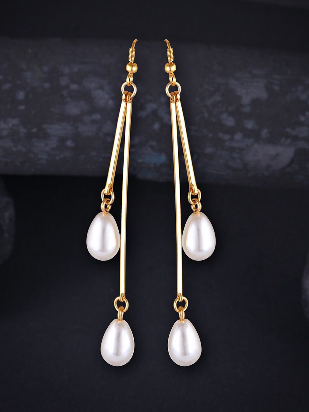 

Vighnaharta Gold-Plated Contemporary Pearls Drop Earrings