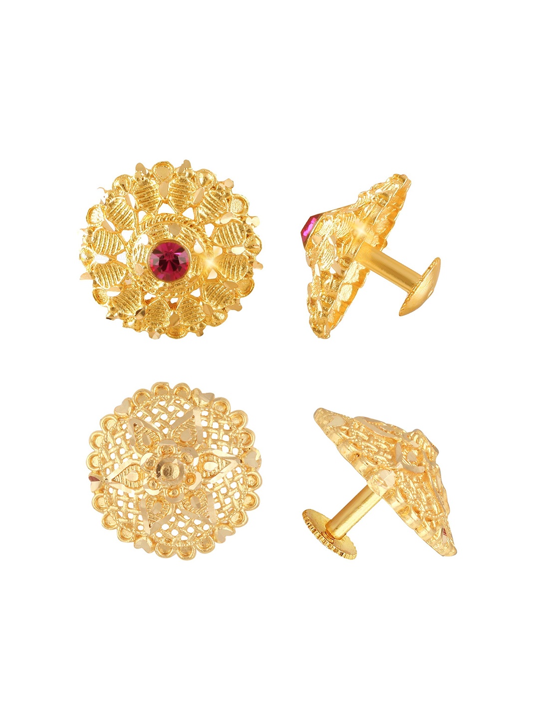 

Vighnaharta Set of 2 Gold-Plated Cubic Zirconia Studded Floral Studs Earrings