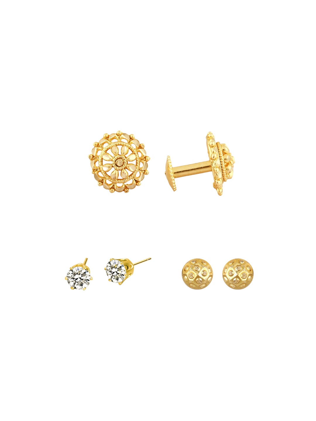 

Vighnaharta Set of 3 Gold-Plated Floral Studs Earrings