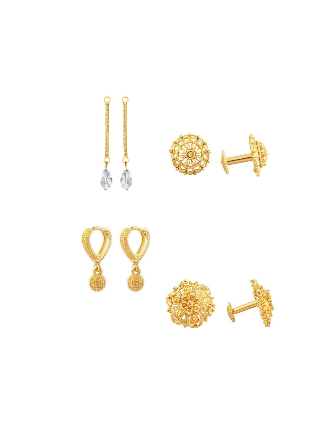 

Vighnaharta Set Of 4 Floral Gold-Plated Cubic Zirconia Stud Earrings
