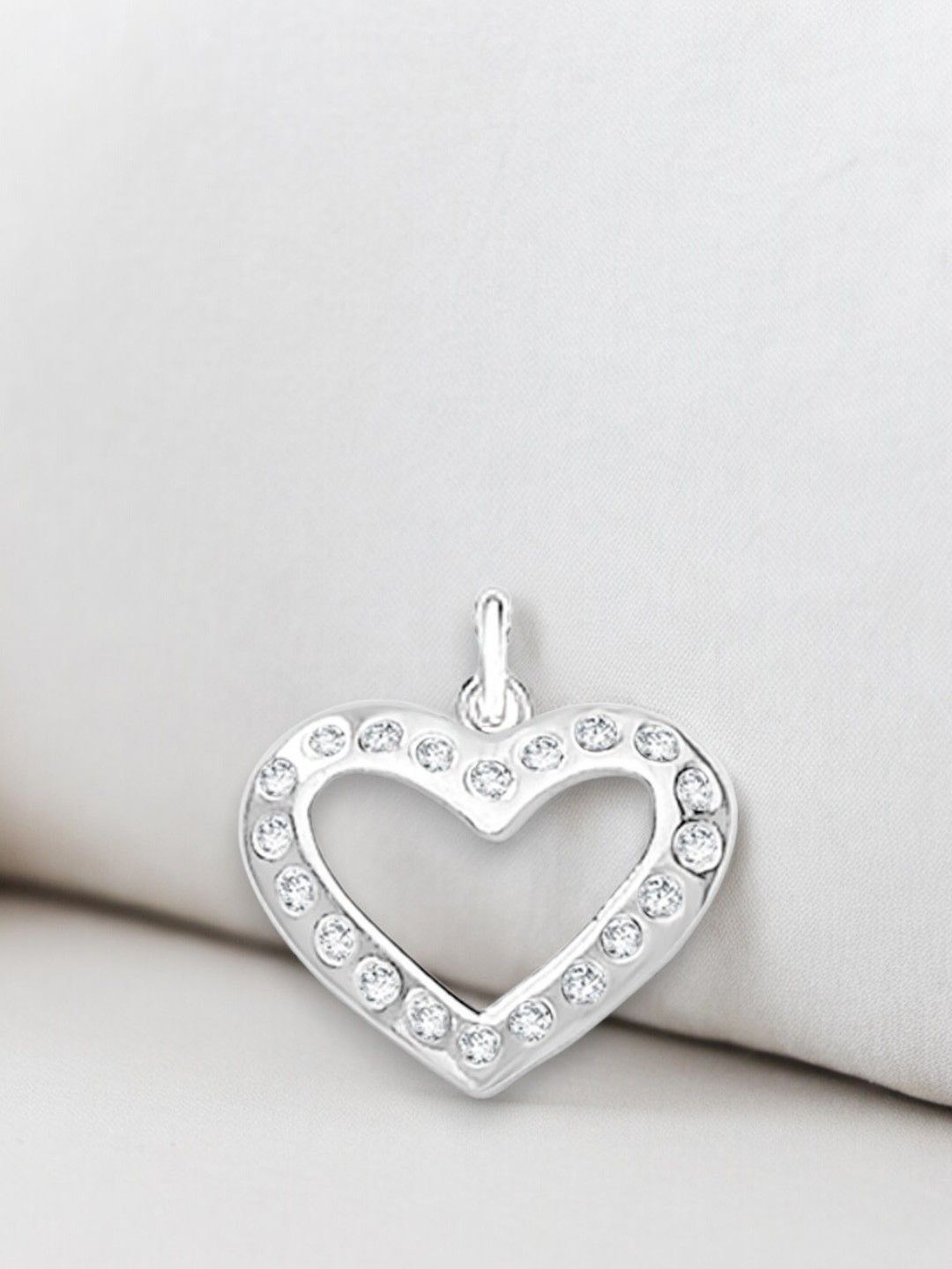 

Taraash Rhodium-Plated Heart Shaped Pendants, Silver