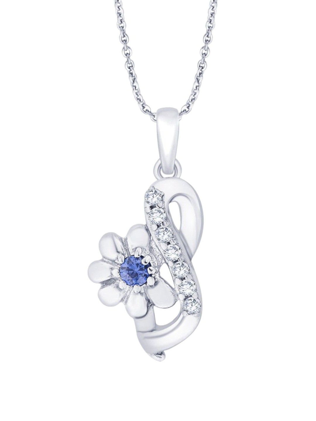 

Taraash 925 Sterling Silver Rhodium-Plated Cubic Zirconia Floral Pendant
