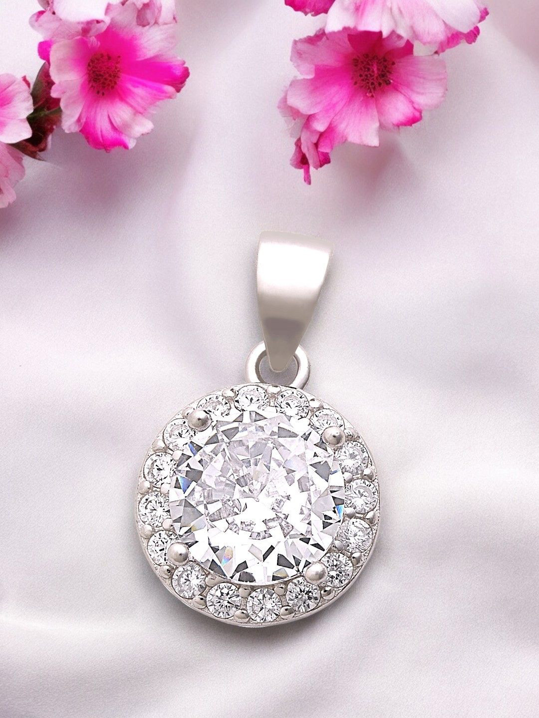 

Taraash 925 Sterling Silver CZ Stone Studded Circular Pendants
