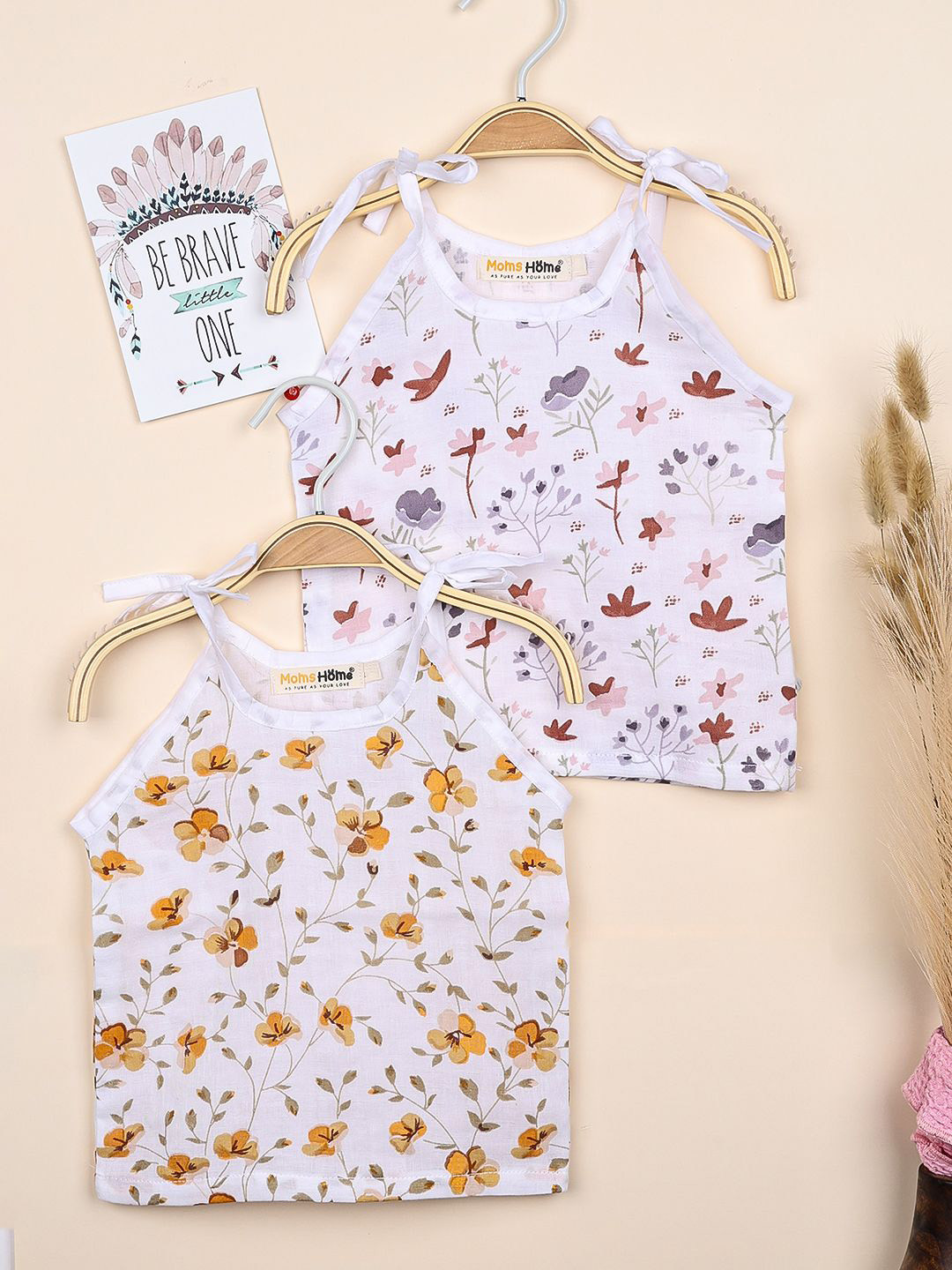 

Moms Home Infants Printed 2 Pcs Cotton Jhabla Innerwear Vest GWMHBLOSOMKNOTEDJHALA0TO3P2, White