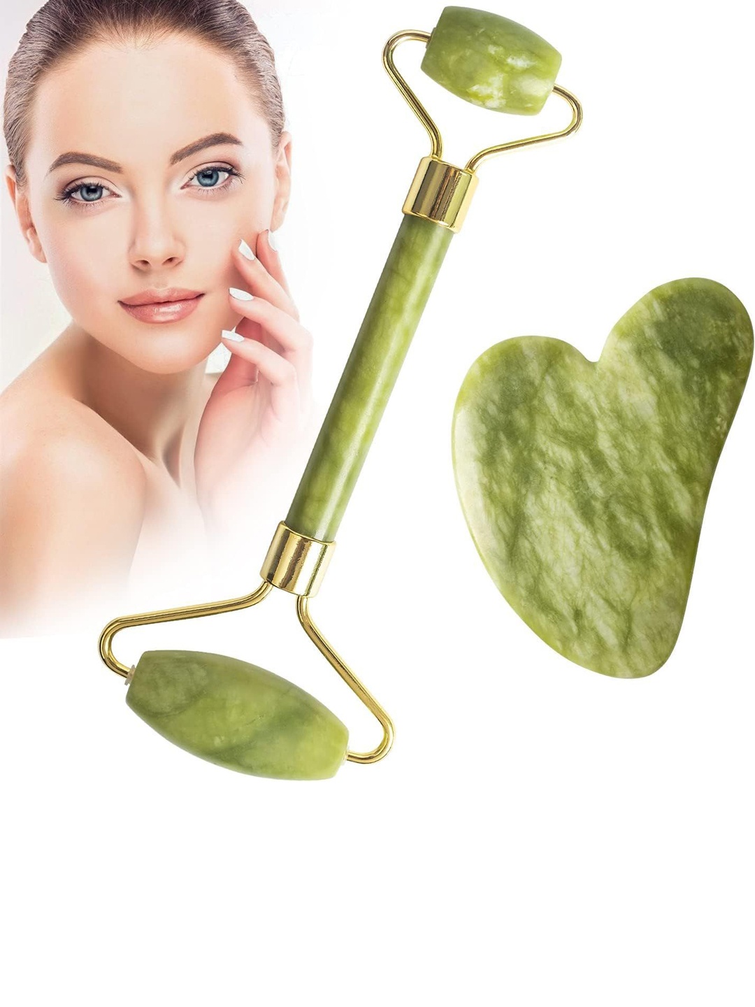 

DALUCI Facial Massager Jade Roller & Gua Sha Tool, Green