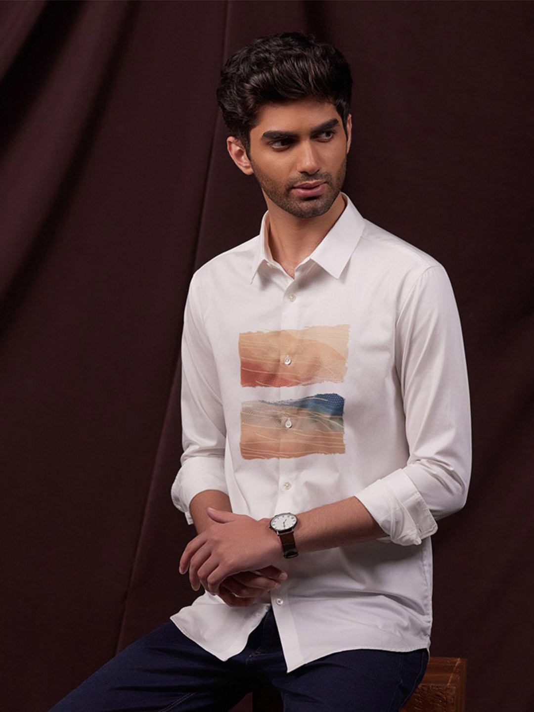 

KINGDOM OF WHITE Men Slim Fit Opaque Abstract Party Shirt